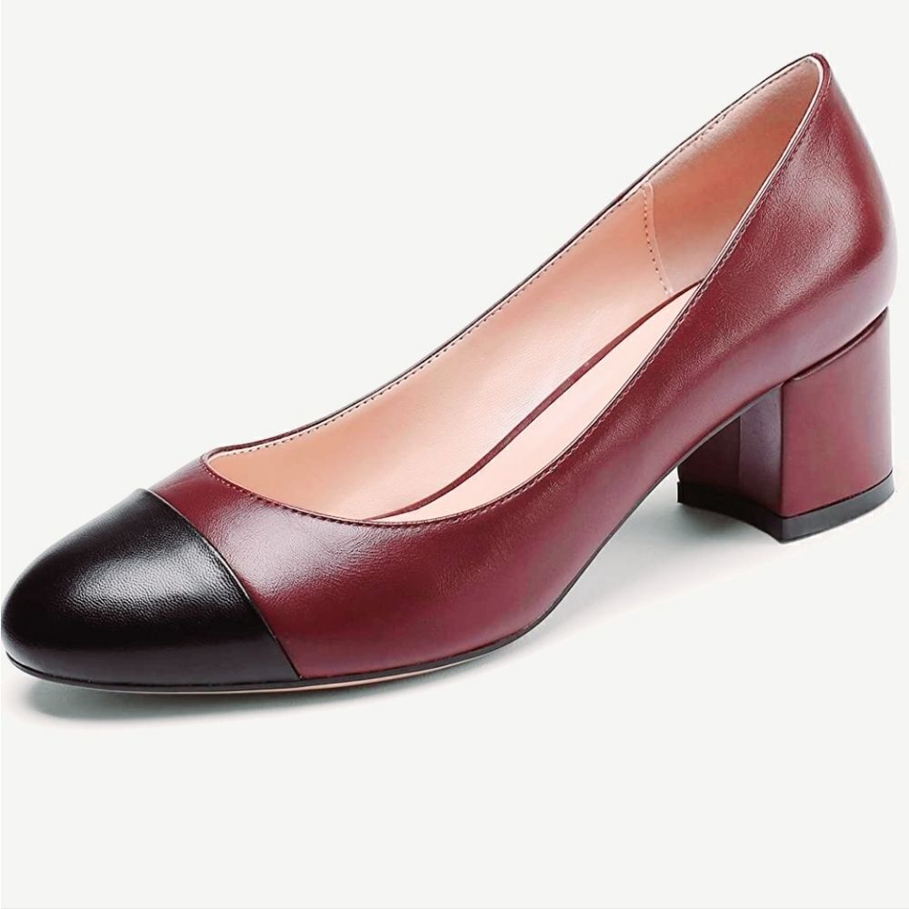 NIB ALLASWISH Women's Mid Heel Pumps Shoes Round Toe Color Blocking